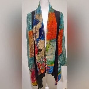 Soft Surroundings Shawl Collar Long-Sleeve  Color Block Burnout Velvet Jacket XL